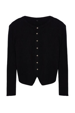 TRENDYOLMILLA Siyah Bisiklet Yaka Ceket Gorunumlu Triko H?rka TWOAW25HI00172  фото 6