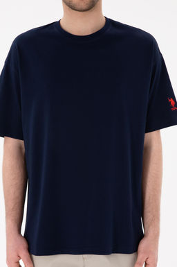 Erkek Oversize Fit Bisiklet Yaka Lacivert Ti__rt Sepette S_rpriz _ndirim