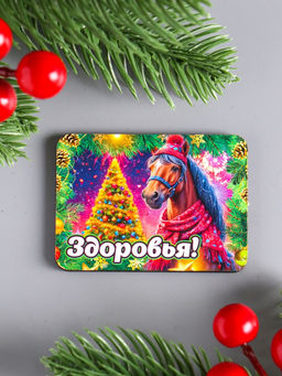 Набор магнитов на холодильник 6 шт. «Конь новогодний: Удачи», 6×4.5 см