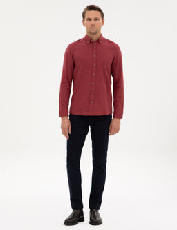Bordo Flanel Dokulu Slim Fit Uzun Kollu G_mlek
