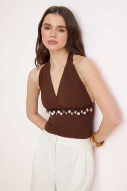 Kahverengi Boncuk Detayl? Boyundan Baglamal? Dokuma Bluz TWOSS26BZ00539