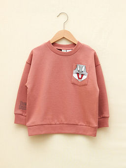 Bisiklet Yaka Uzun Kollu Bugs Bunny Bask?l? Erkek Bebek Sweatshirt