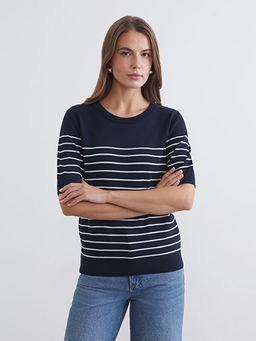 Bisiklet Yaka ?izgili Kad?n Triko Kazak