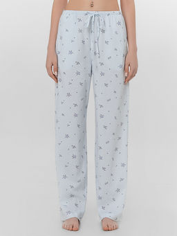 Брюки домашние женские голубые с цветочным принтом
