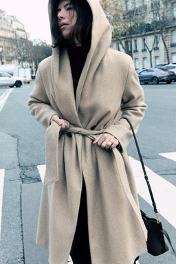 SOFT HOODED BELTED COAT