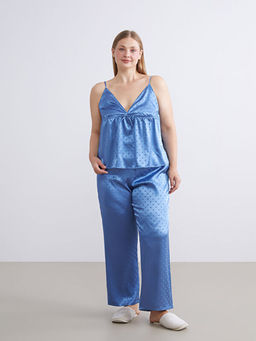 V Yaka Puantiyeli Kad?n Saten Pijama Tak?m?