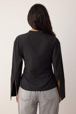 Siyah Kusakl? Onu C?tc?tl? Ayarlanabilir Gomlek TWOAW26GO00067