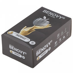 Перчатки медицинские смотровые латексные неопудренные нестерильные одноразовые "Benovy" L, текстурированные, эластичные, внутреннее покрытие одинарная хлоринация, устойчивые к разрывам, водонепроницаемые, желтый, ГОСТ 52239-2004 (Таиланд) В наборе 50