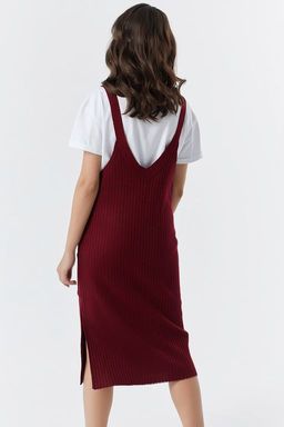 Сарафан вязаный теплый миди бордо