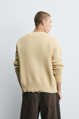 CARDIGAN WITH DISTRESSED RIBBED TRIMS