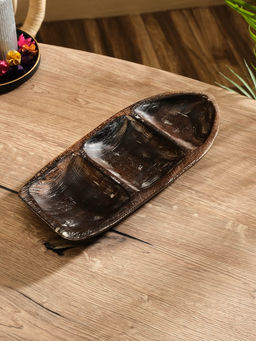 Менажница «Лодочка», 30×13×5 см, дерево джати, тёмно-коричневая