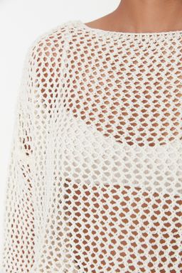 Ekru Ekstra Genis Kal?p Pamuklu Ajurlu/Delikli Triko Kazak TWOAW20FV0184