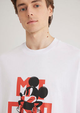 Mickey Mouse Bask?l? Beyaz Tisort - Mavi фото 6