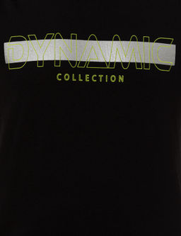 Siyah Slim Fit Bask_l_ Bisiklet Yaka Ti__rt