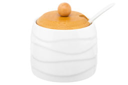 Банка д/хранения 250 мл 8,5*8,5*9 см "Айсберг волны" + ложка + дер. крышка.