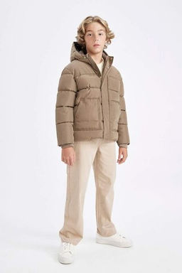 Водоотталкивающее пальто с капюшоном для мальчика - Defacto фото 2