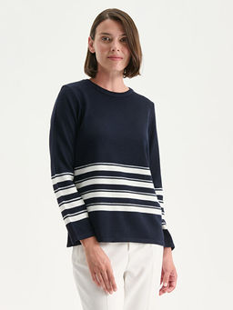 Bisiklet Yaka ?izgili Kad?n Triko Kazak