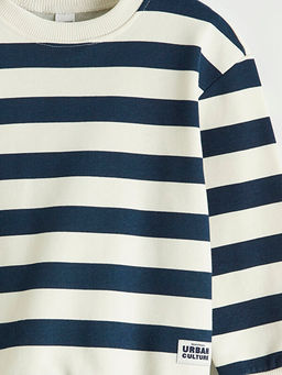 Bisiklet Yaka ?izgili Erkek ?ocuk Kal?n Sweatshirt