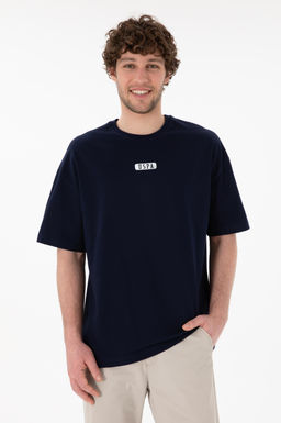 Erkek Oversize Fit Bisiklet Yaka Lacivert Ti__rt Sepette S_rpriz _ndirim