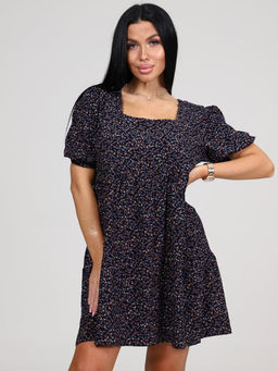 019 ПЛАТЬЕ ЖЕНСКОЕ (Тёмно-синий/цветочки) - А-дина фото 3