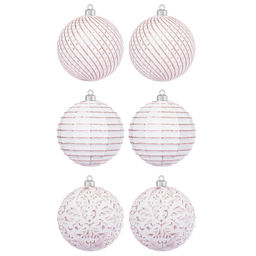 Набор 6 новогодних шаров 9,5*9,5 см "Винтаж" розовый с эффектом старины