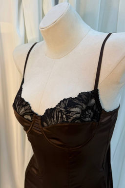 0465-NB КОРИЧНЕВАЯ СОРОЧКА С ЧЕРНЫМ КРУЖЕВОМ