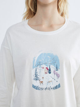 Bisiklet Yaka Y?lba?? Temal? Kad?n Pijama Tak?m?