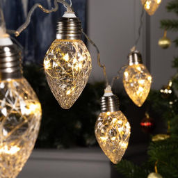 Гирлянда Нить 3 м с насадками Лампочки шишки, IP20, прозрачная нить, 80 LED, свечение тёплое белое, 8 режимов, 220 В