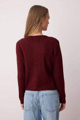 Bordo Kare Yaka Dantel Garnili Triko H?rka-Bluz Yumusak Dokulu Triko Tak?m TWOAW26HI00086 - Trendyolmilla фото 13