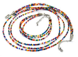 Колье с браслетом из шпинели мульти, 3 нити, шарик гр.2мм, 47см, 16см, 13г