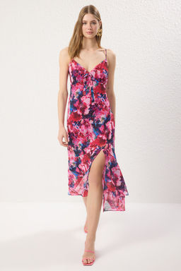 Pembe Cicekli Maxi Dokuma Elbise TWOSS25EL00658