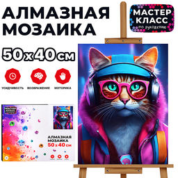 Мозаика алмазная "Модный кот" 40*50см.