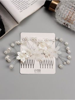 Гребень для волос QF «Эмилия», цветы шарики, 13×7 см, белый