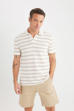 Regular Fit Polo Yaka _izgili K_sa Kollu Triko G_r_n_ml_ Ti__rt