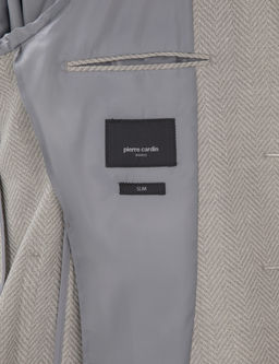 A__k Gri Slim Fit Y_n Keten Kar___ml_ Ceket