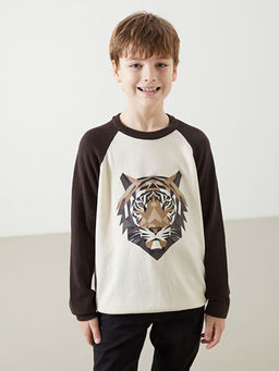 Bisiklet Yaka Bask?l? Uzun Kollu Erkek ?ocuk Triko Kazak