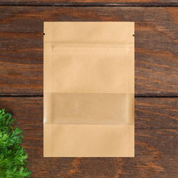 Цена за 50 шт. Пакет Zip - lock Крафт с прямоугольным окном, плоский, 9×14 см