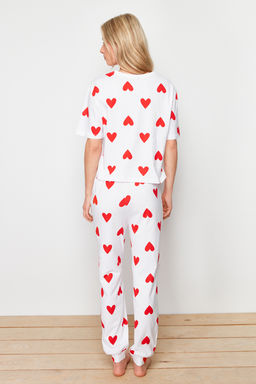 Trendyolmilla Beyaz %100 Pamuklu Kalpli Orme Pijama Tak?m? THMSS24PT00336  фото 6