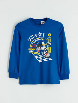 Bisiklet Yaka Sonic Bask?l? Erkek ?ocuk Pijama Tak?m