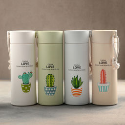 Бутылка для воды «Кактус», 420 мл, h=19.5 см, стекло, пластик, рисунок МИКС