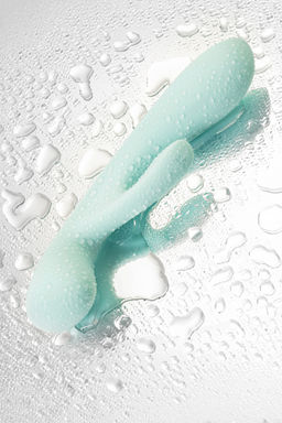 Нереалистичный вибратор Satisfyer Triple Oh, силикон, голубой, 24 см  фото 18