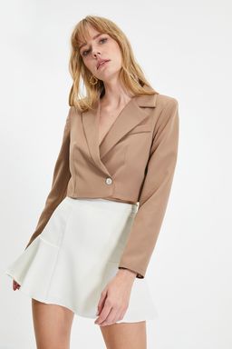 TRENDYOLMILLA Siyah Crop Astarl? Dokuma Blazer Ceket TWOAW22CE0086 фото 9