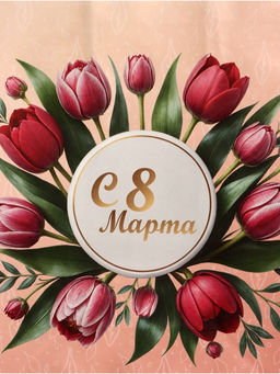 Цена за 2 шт. Пакет подарочный крафт, С 8 Марта, 21?11?27 см