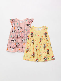 Bisiklet Yaka Minnie Mouse Bask?l? K?z Bebek Elbise 2li