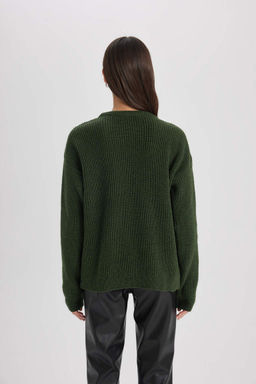 Трикотажный свитер обычного кроя с круглым вырезом - Defacto фото 6