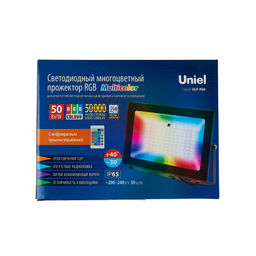 ULF-F60-50W/RGB IP65 200-240В BLACK Прожектор светодиодный. Мультиколор. Пульт ДУ (в/к). Корпус черный. TM Uniel