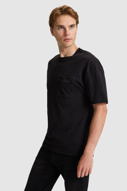Erkek Siyah Comfort Fit Bisiklet Yaka Ti__rt