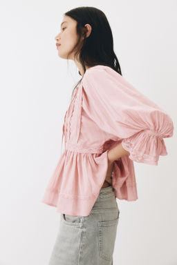Blusa de algod?n con ribete de encaje - H&m фото 8