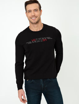 Siyah Slim Fit Bisiklet Yaka Triko Kazak