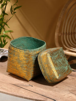 Корзинка плетёная «Голден», 20×20×26 см, голубая